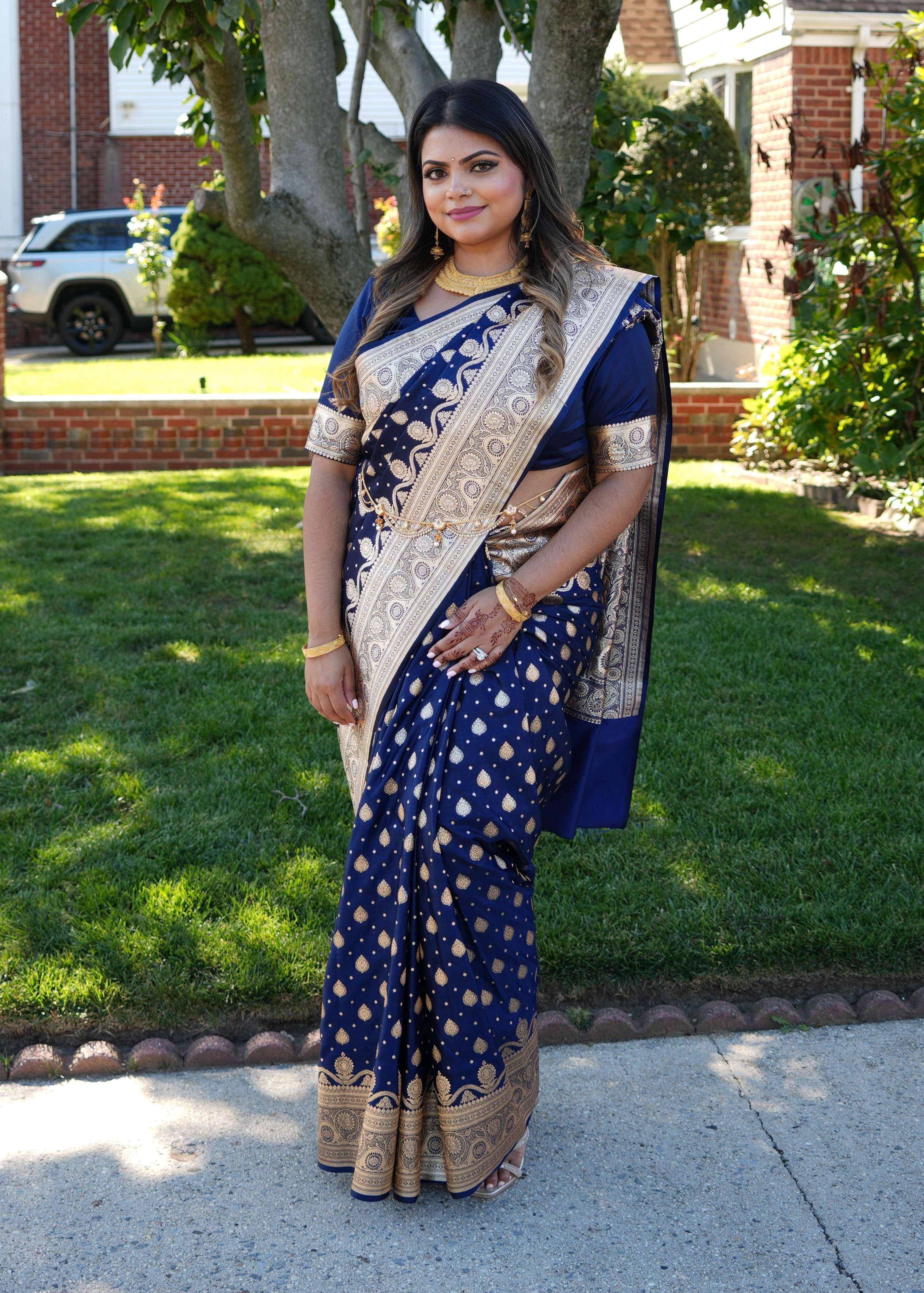 Navy Blue Banarasi Zari Sari Image - 0