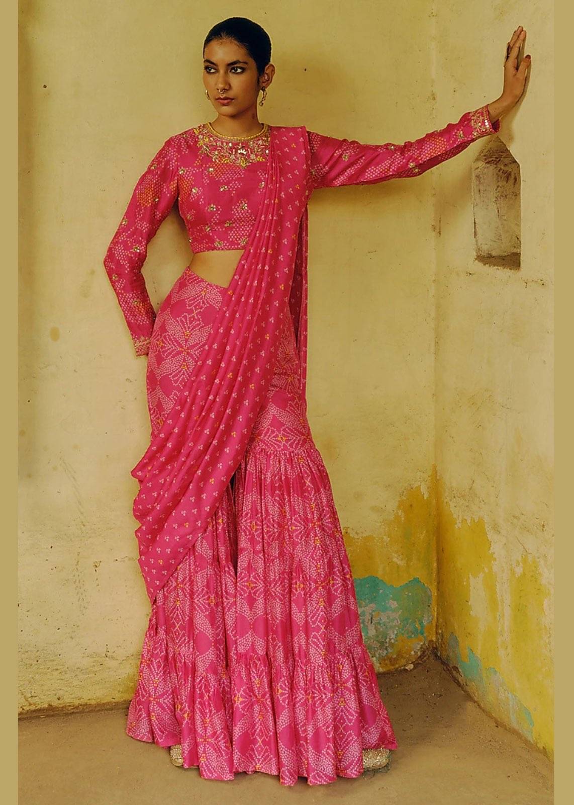 Pink Bandhani Printed Sharara Set Image - 0
