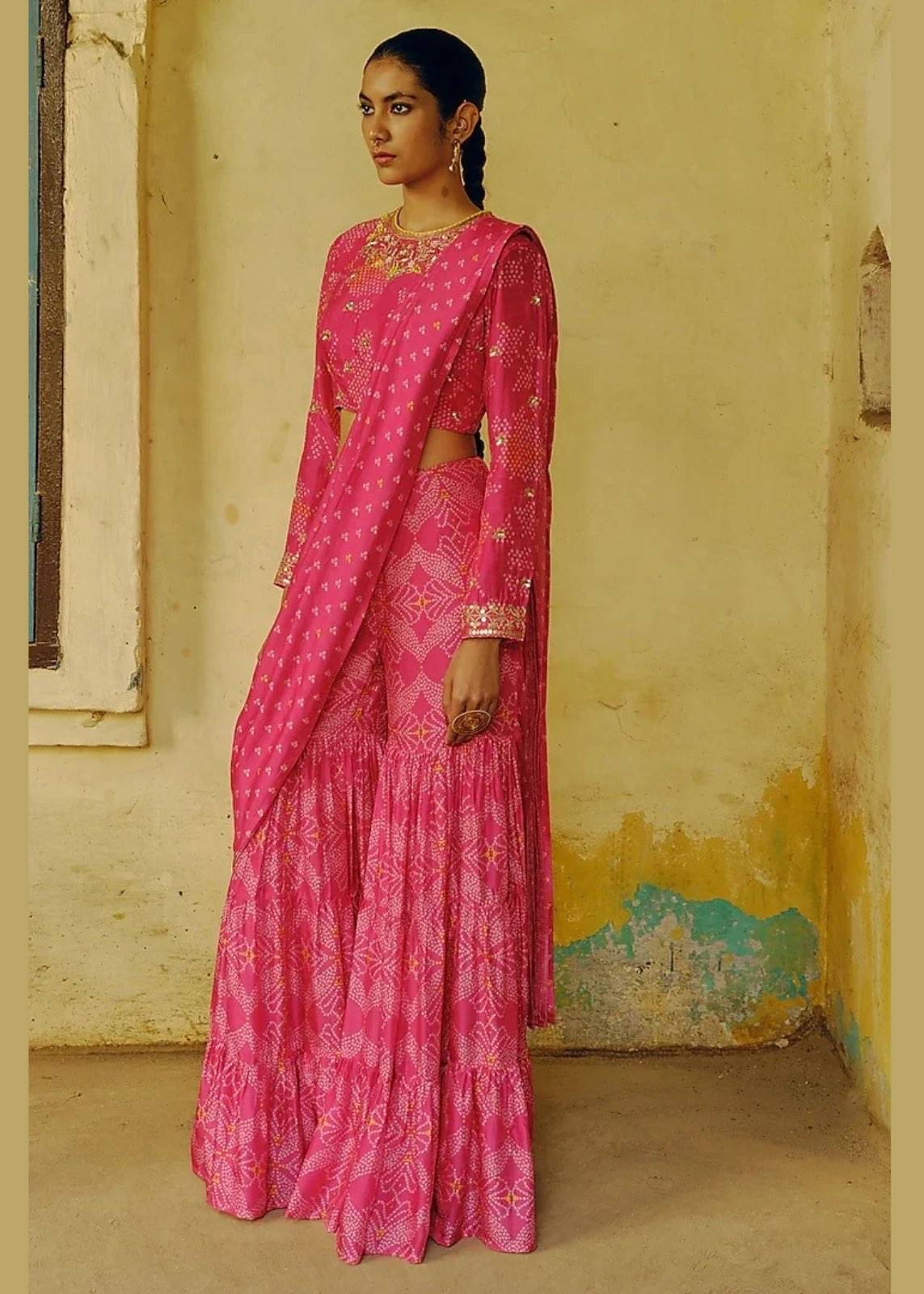 Pink Bandhani Printed Sharara Set Image - 2