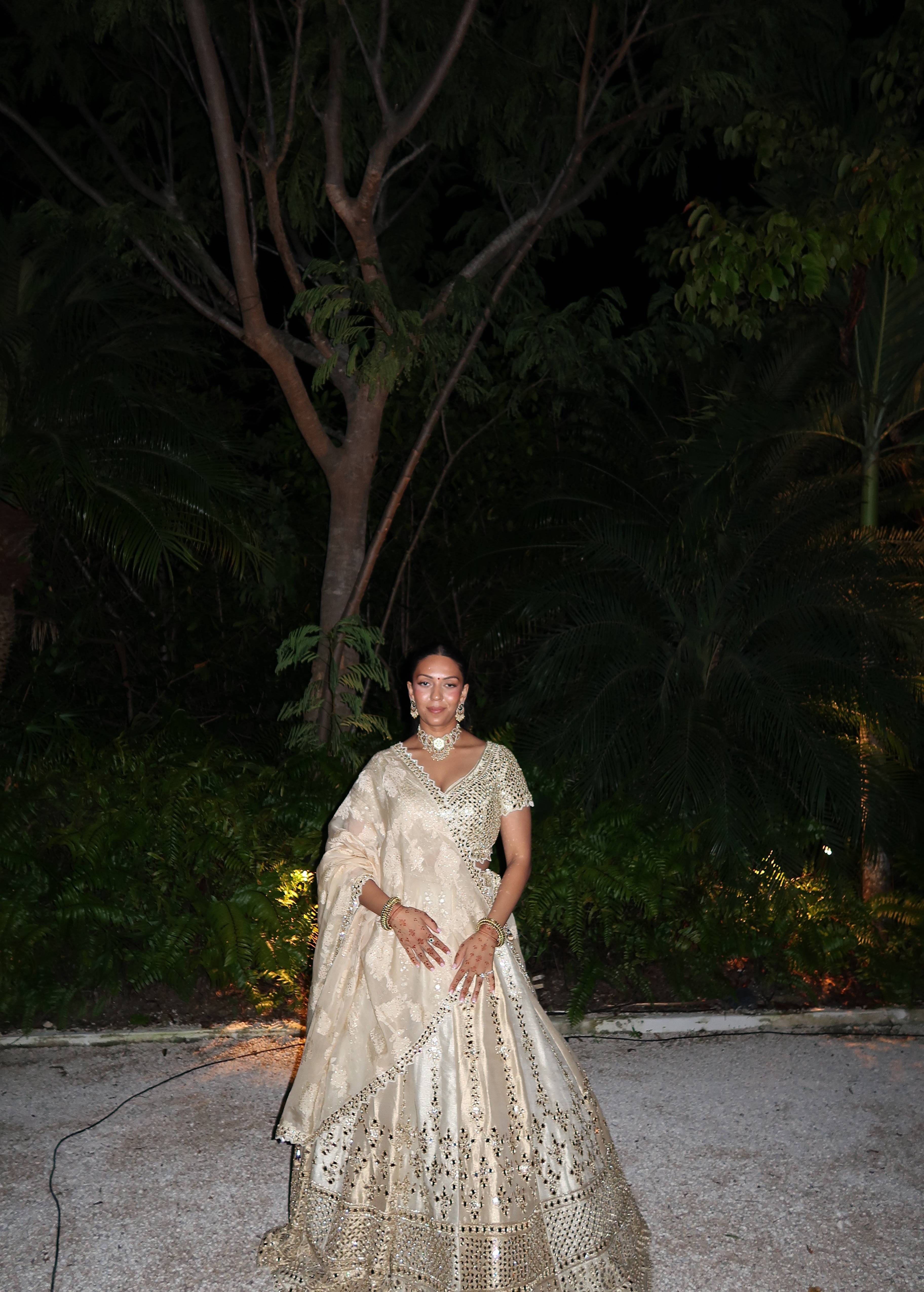Ivory and Gold Mirrorwork Lehenga Set Image - 1