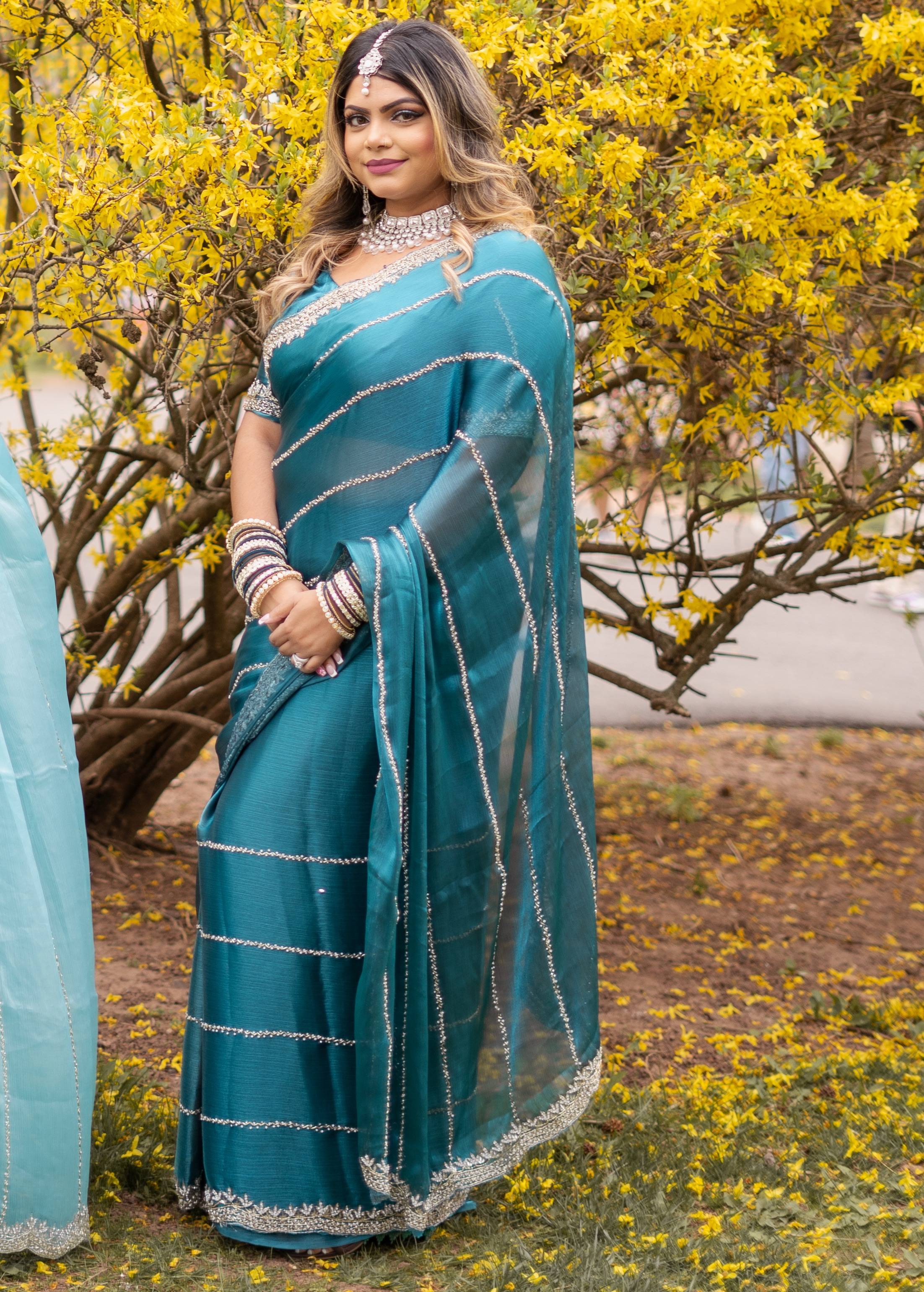 Teal Peacock Sari Image - 0