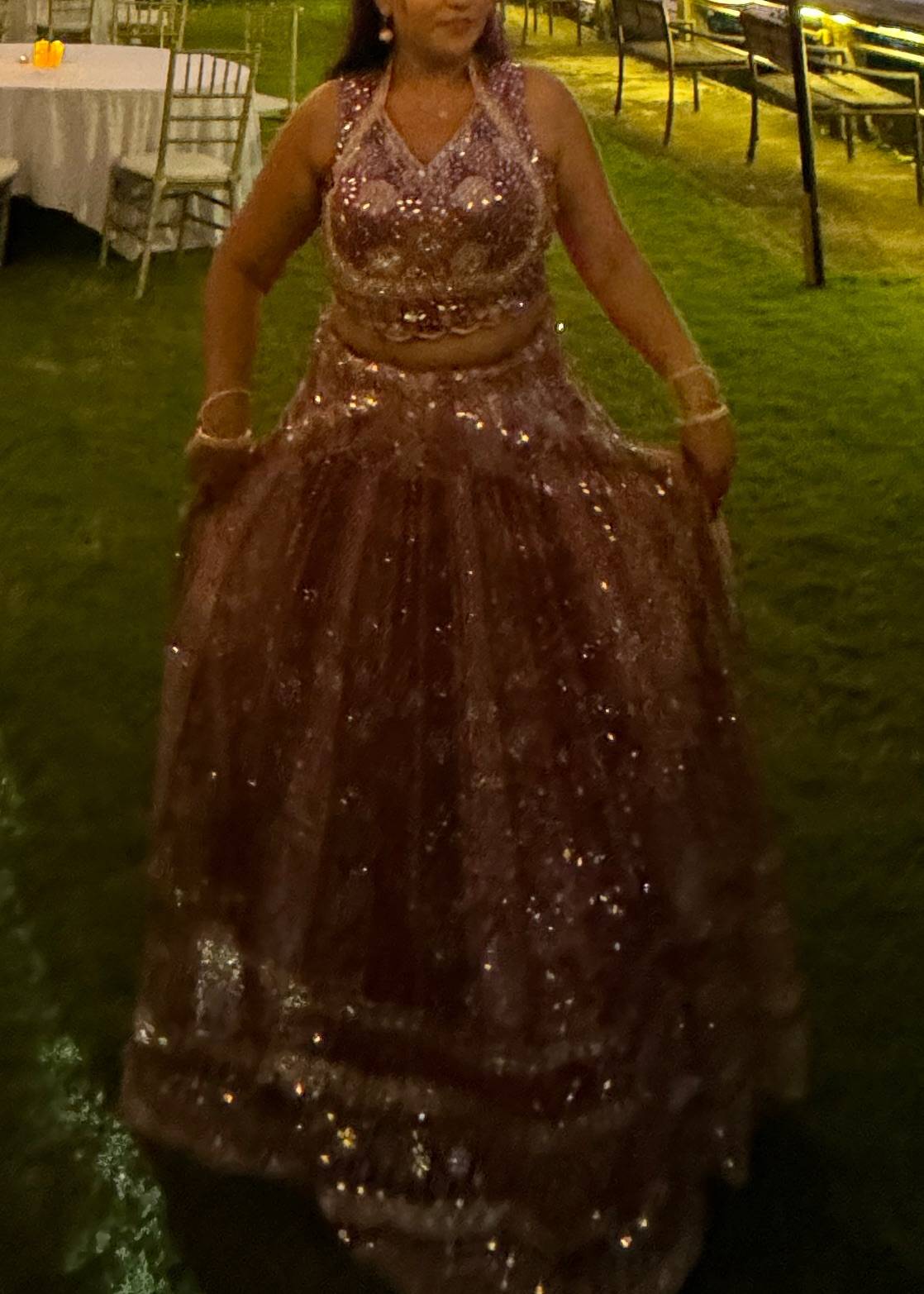 Dusty Rose Mirrorwork Halter Lehenga Set Image - 4