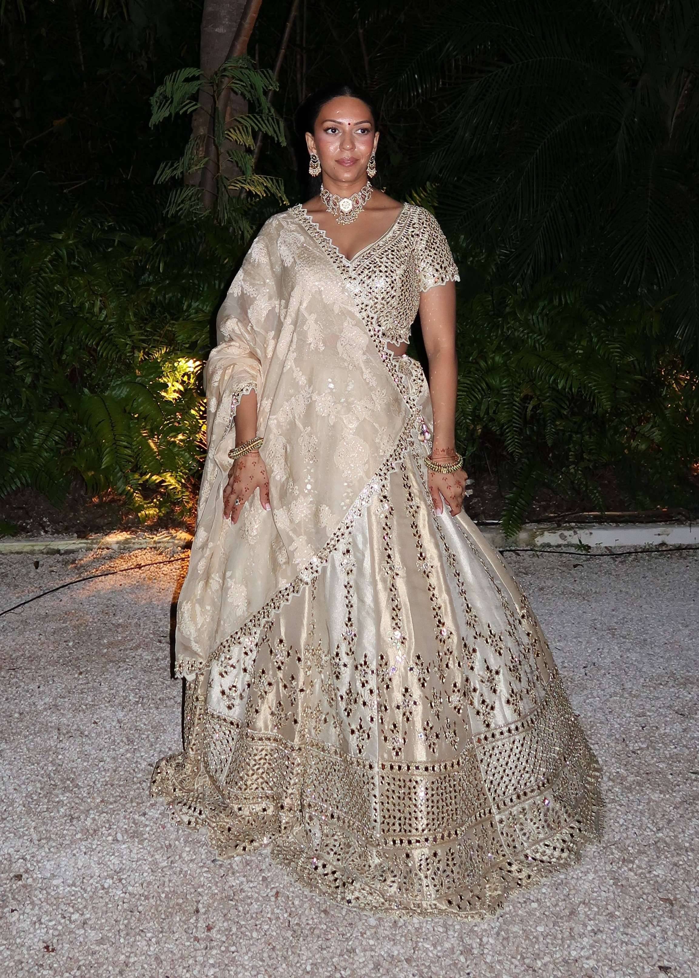 Ivory and Gold Mirrorwork Lehenga Set Image - 0