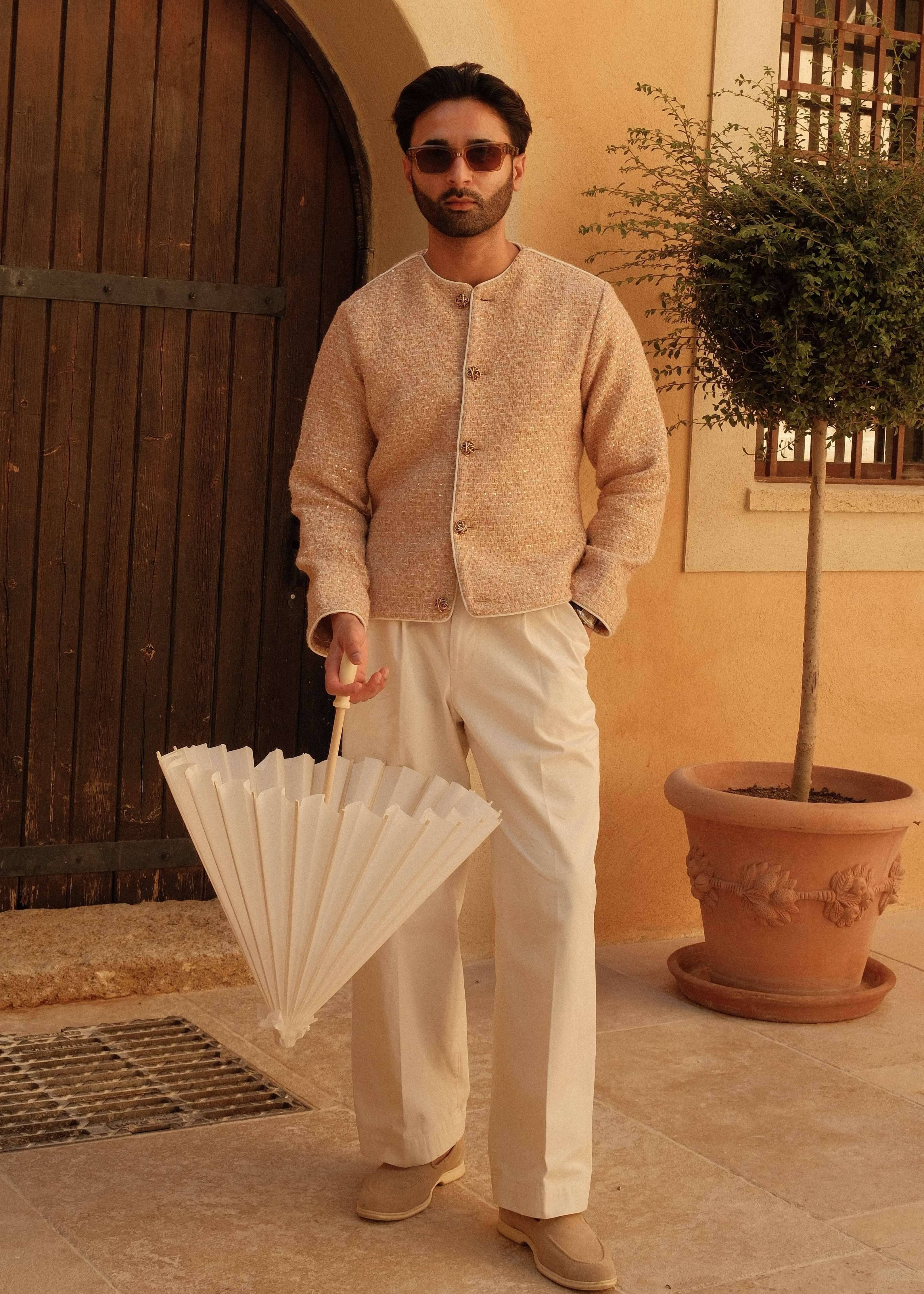 Beige Cropped Bandhgala Jacket Image - 0