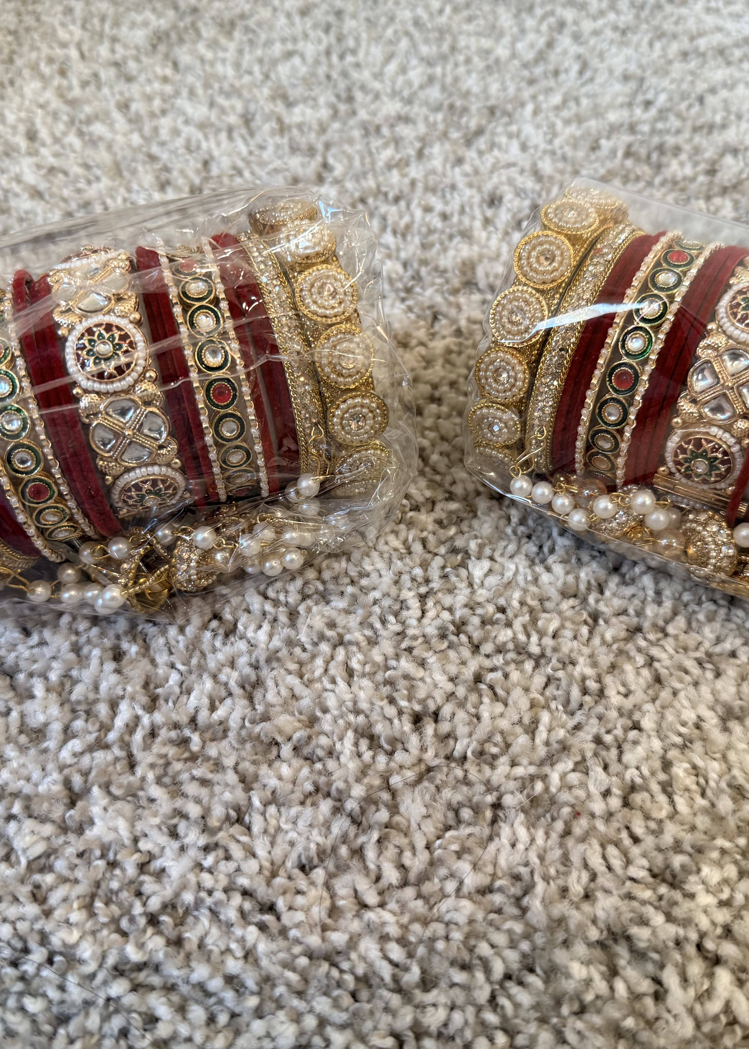 Maroon and Gold Kundan Bangle Set Image - 2