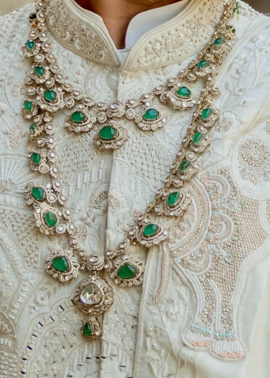 Green and Gold Kundan Groom Necklace Set Image - 0