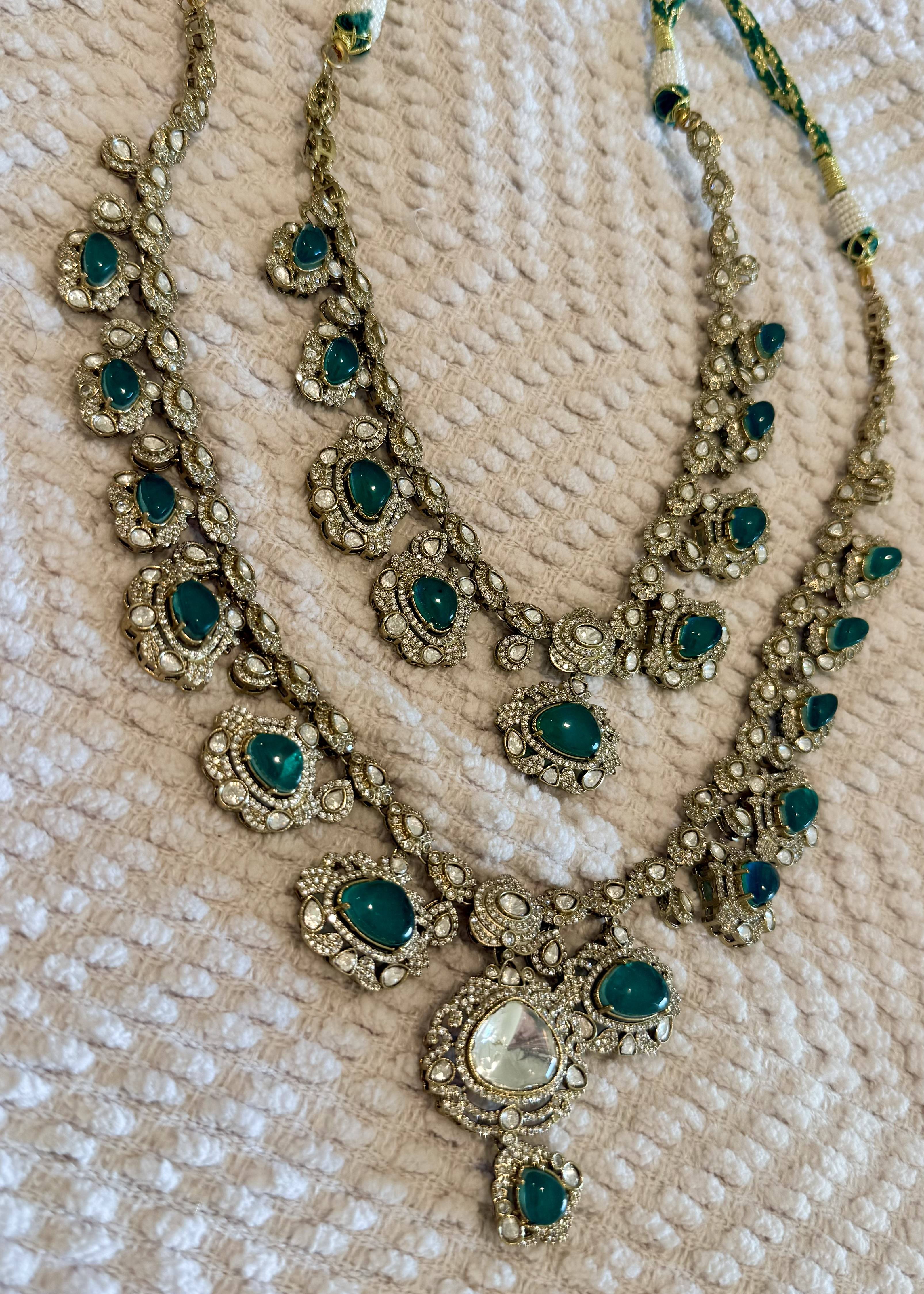 Green and Gold Kundan Groom Necklace Set Image - 1