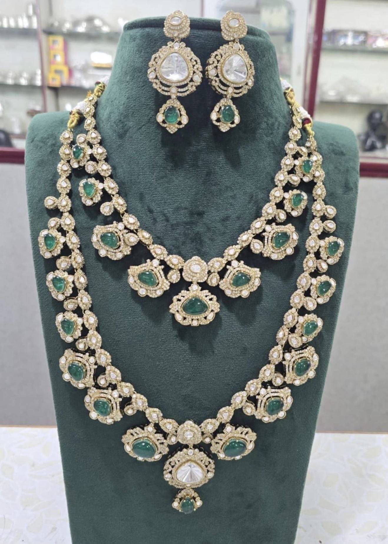 Green and Gold Kundan Groom Necklace Set Image - 2