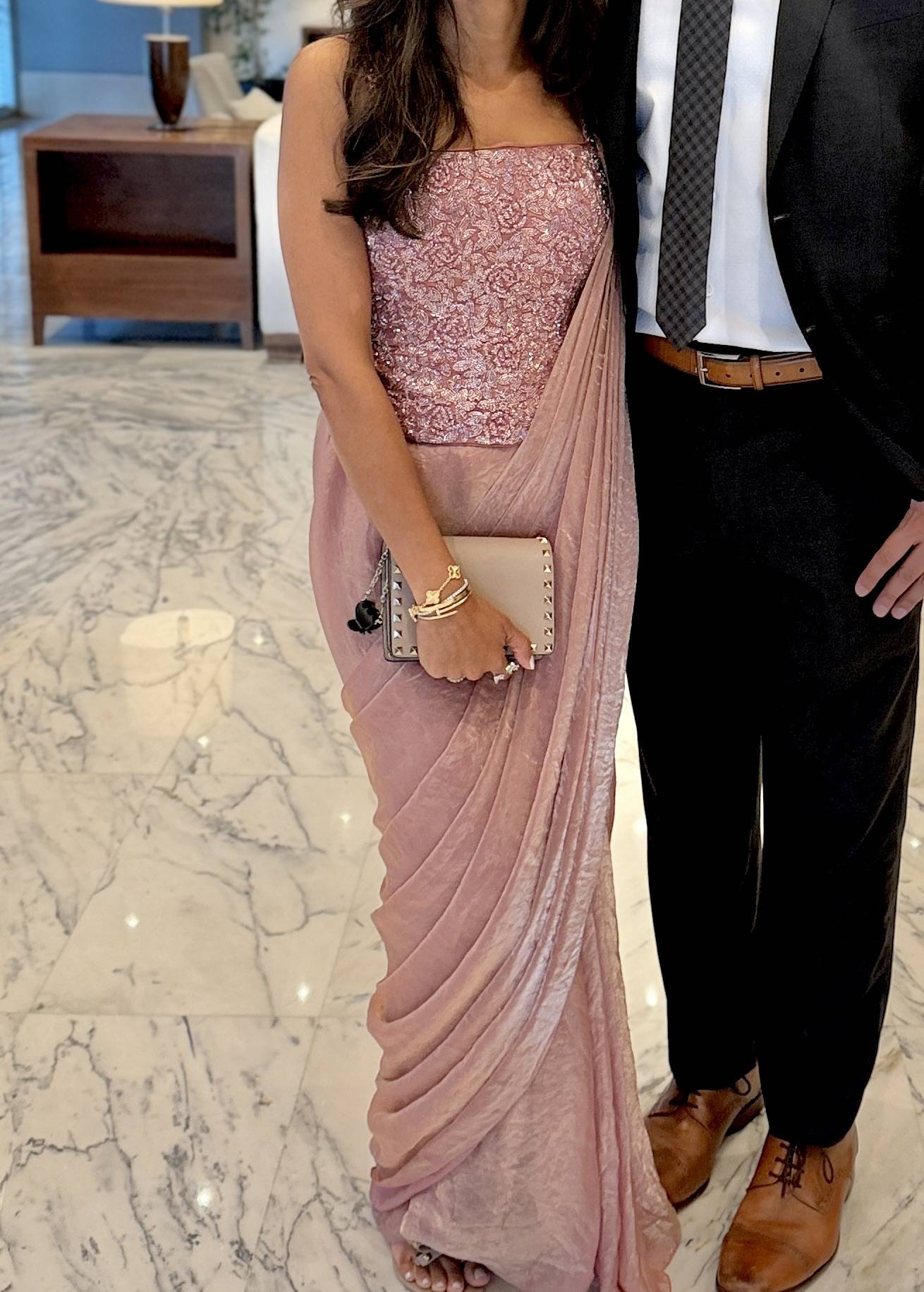 Dusty Rose Corset Pre-Draped Sari  Image - 0