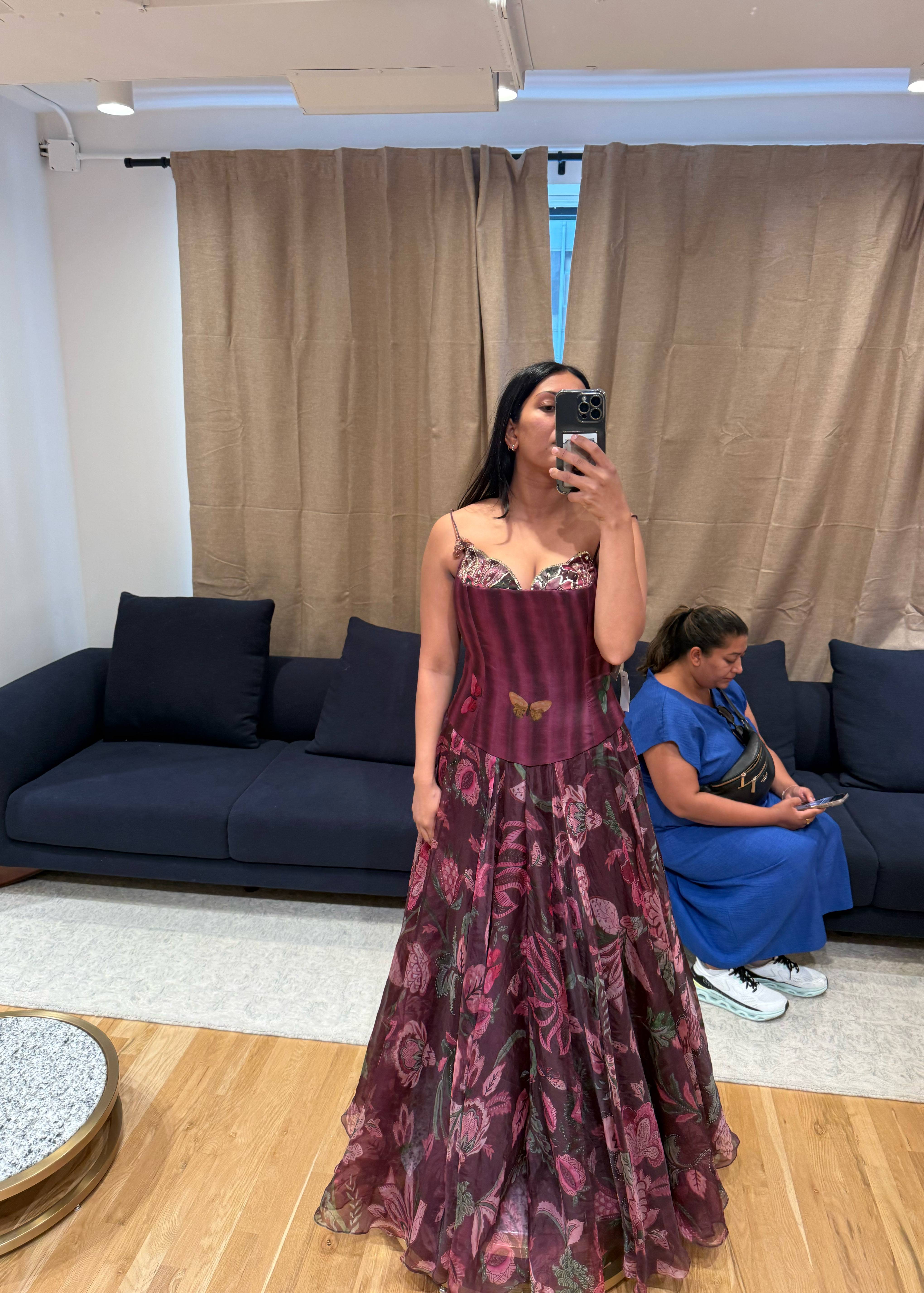 Maroon Floral Corset Gown Set Image - 1