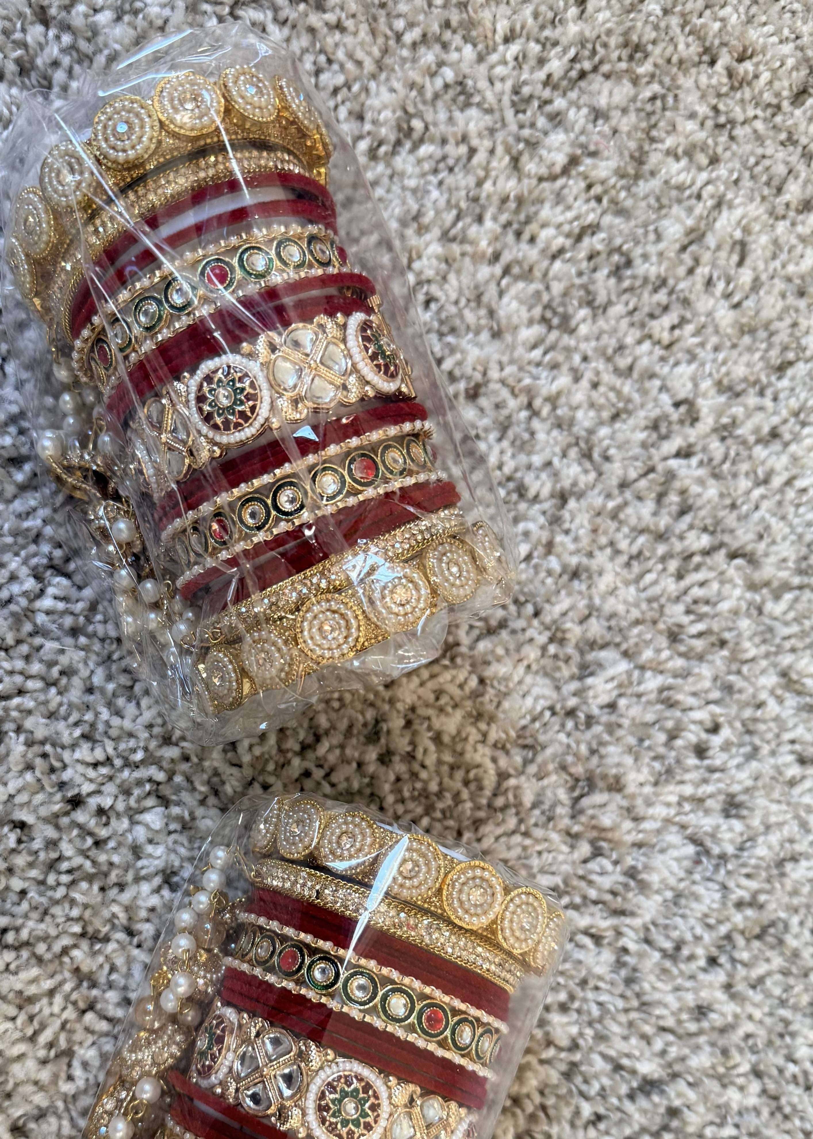 Maroon and Gold Kundan Bangle Set Image - 1