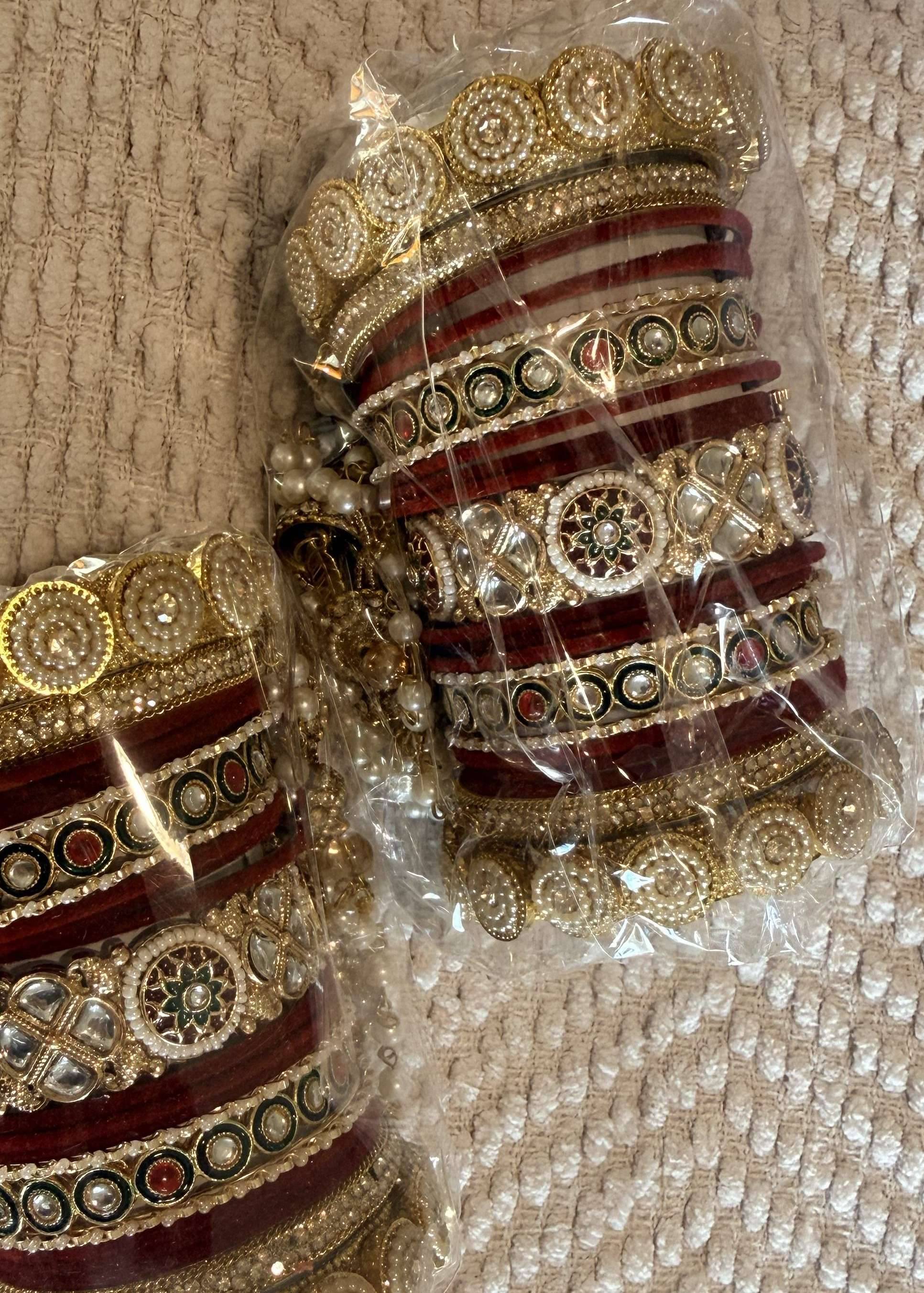 Maroon and Gold Kundan Bangle Set Image - 0
