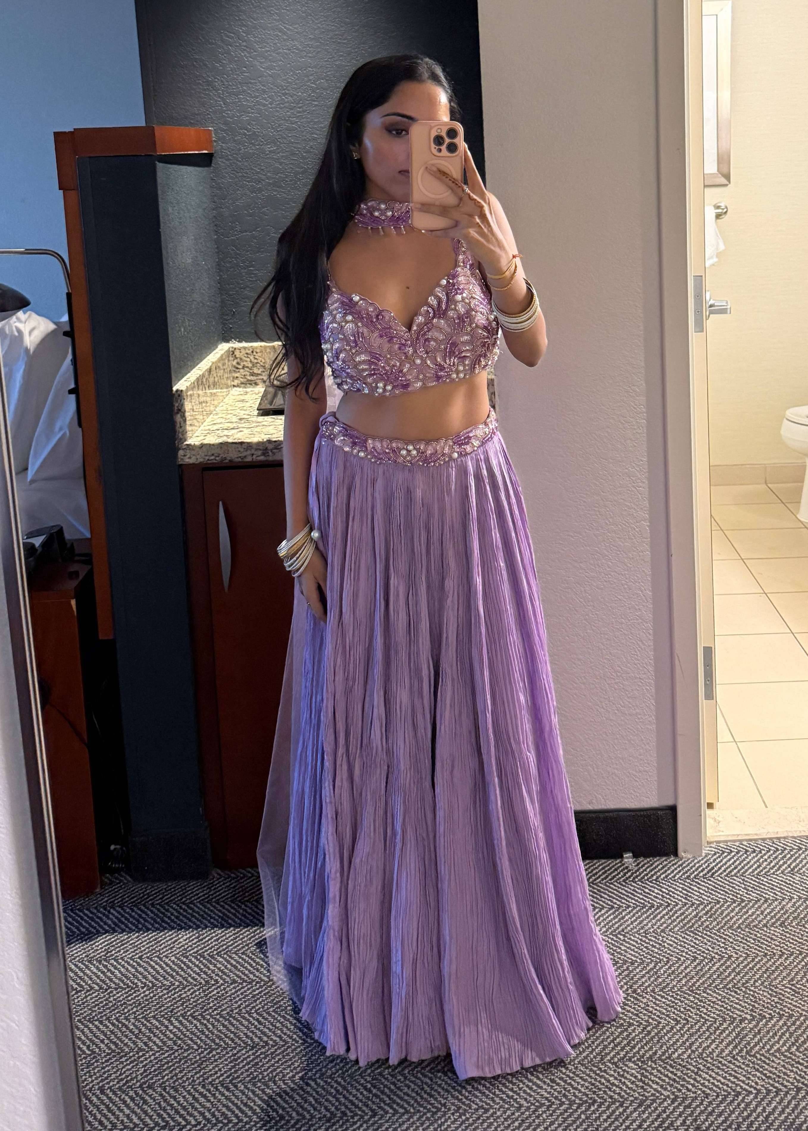 Lilac Pearl Crinkle Lehenga Set Image - 1