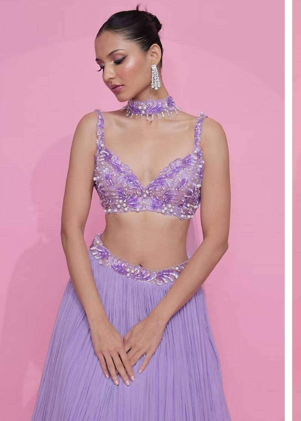 Lilac Pearl Crinkle Lehenga Set Image - 0