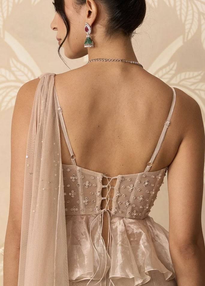 Blush Nude Pre-Draped Tissue Sari Image - 3
