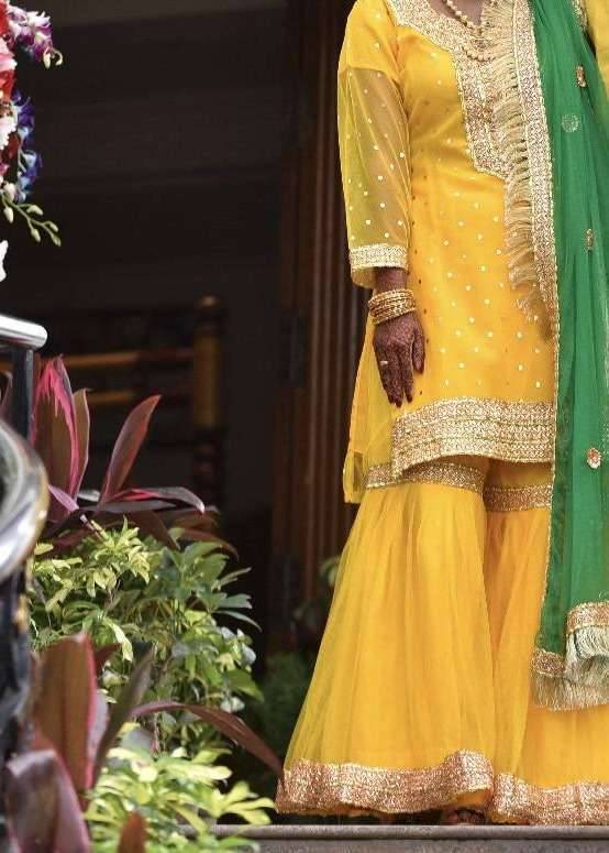 Yellow and Green Sharara Set Image - 0