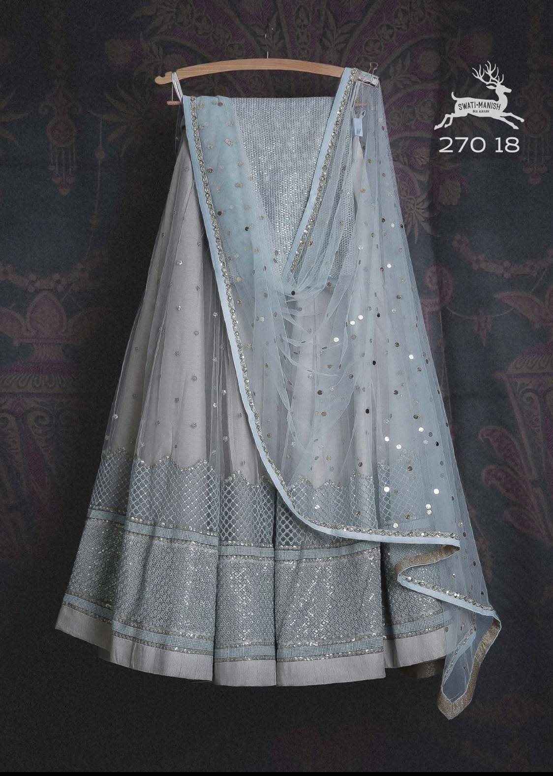 Dusty Blue Sequin Lehenga Image - 1