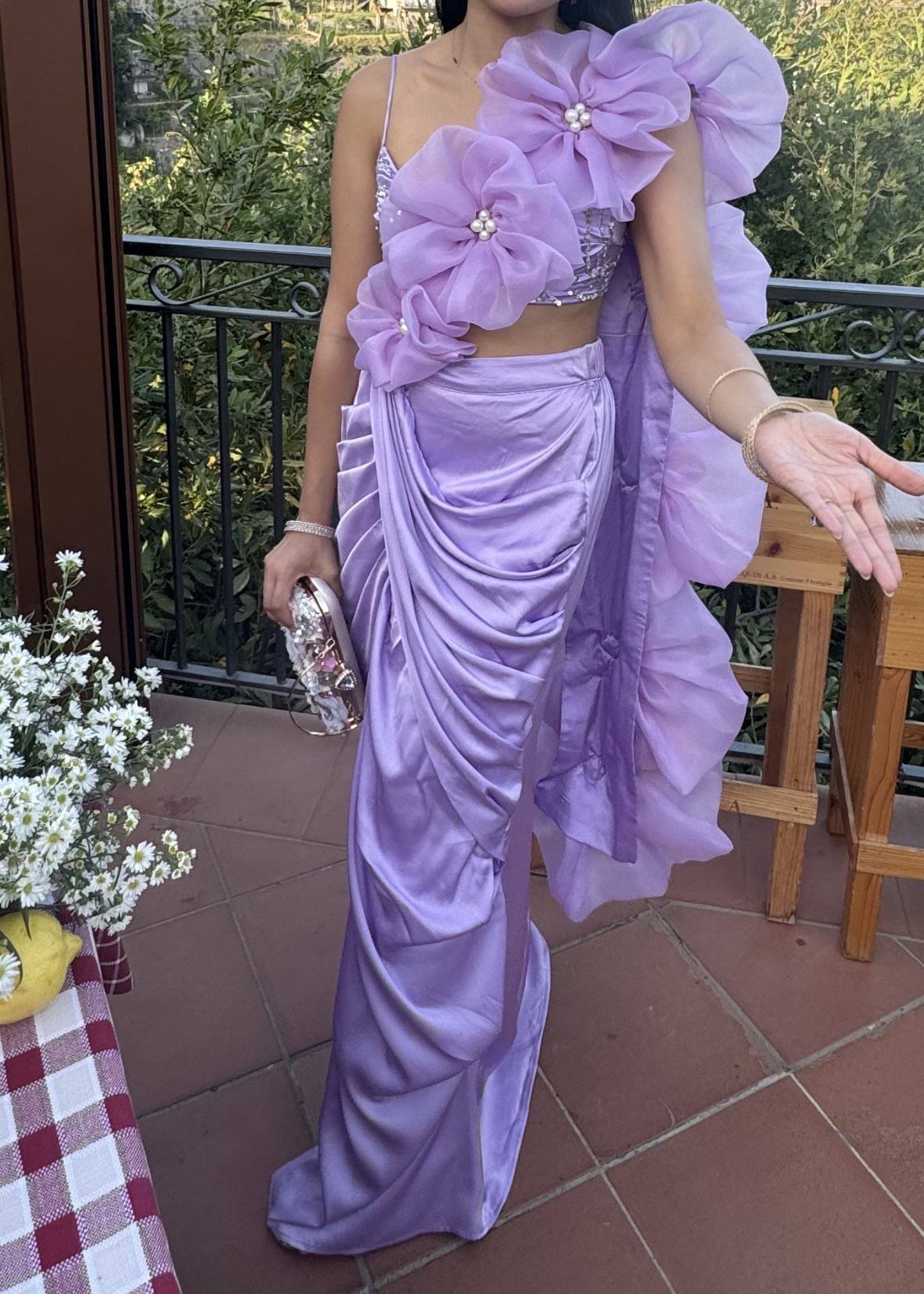 Lilac Floral Pre-Draped Sari Image - 0