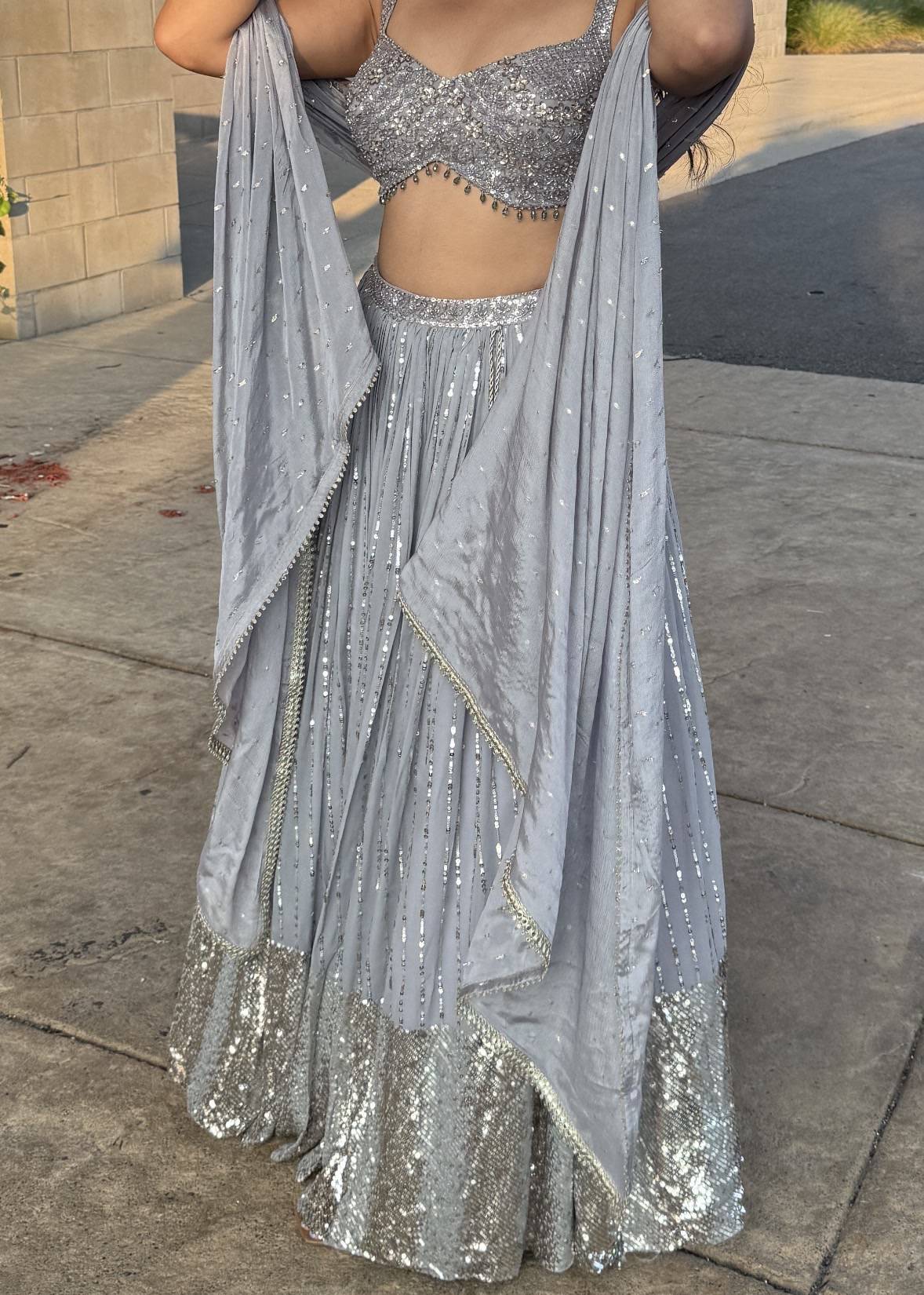 Silver Grey Sequin Lehenga Image - 1