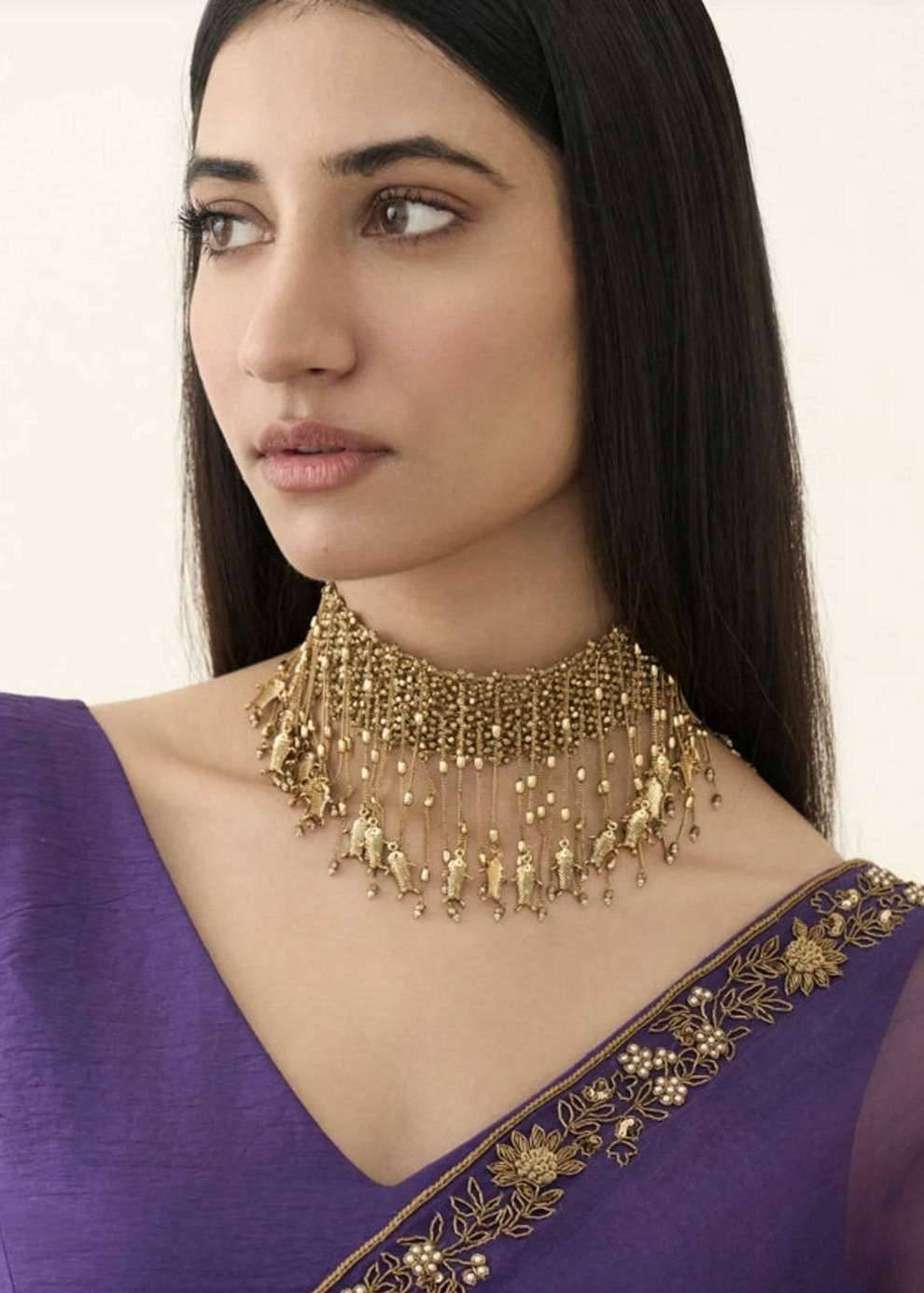 Gold Fringe Choker Necklace Image - 0