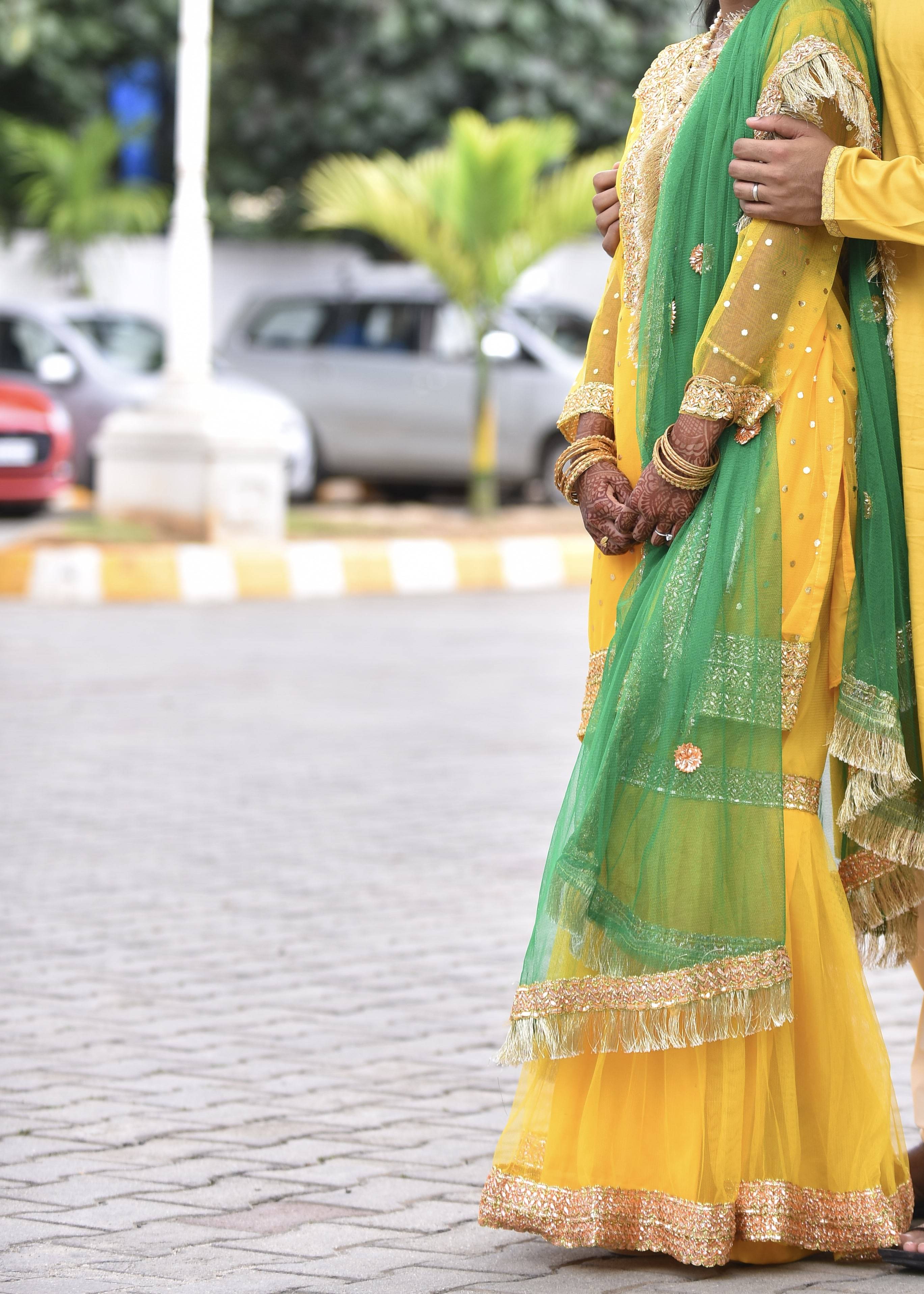Yellow and Green Sharara Set Image - 1