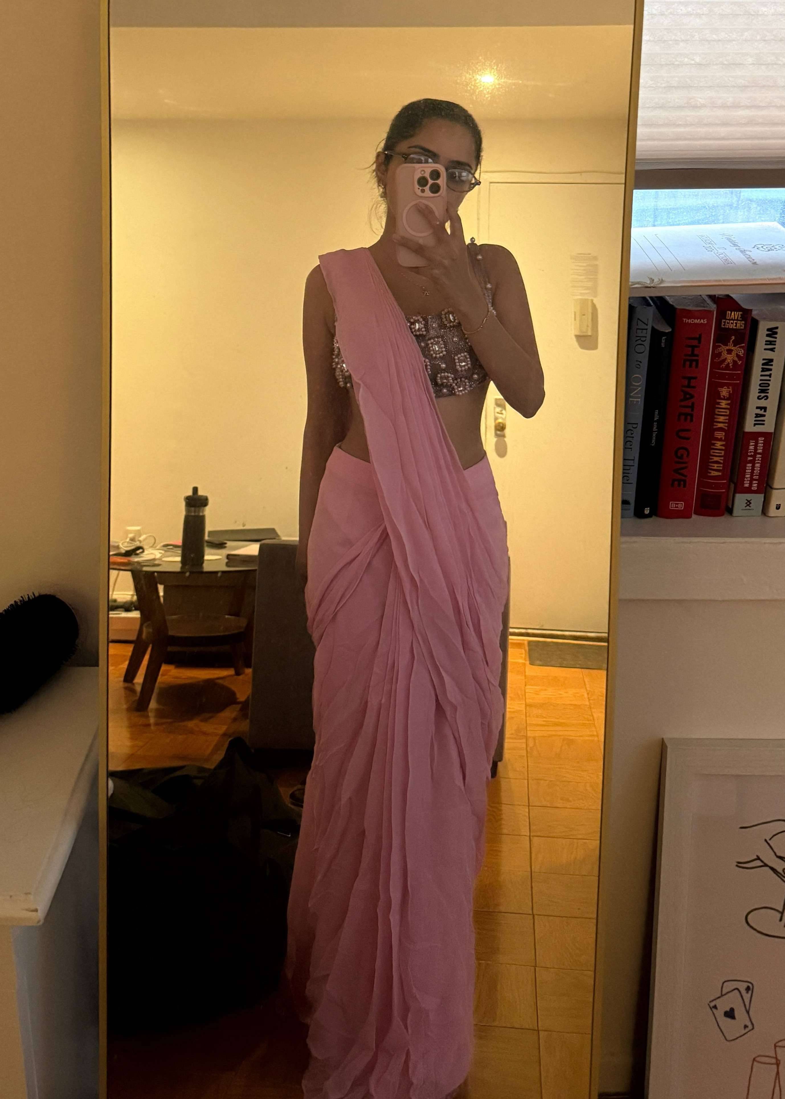 Blush Pink Pre-Draped Sari  Image - 2