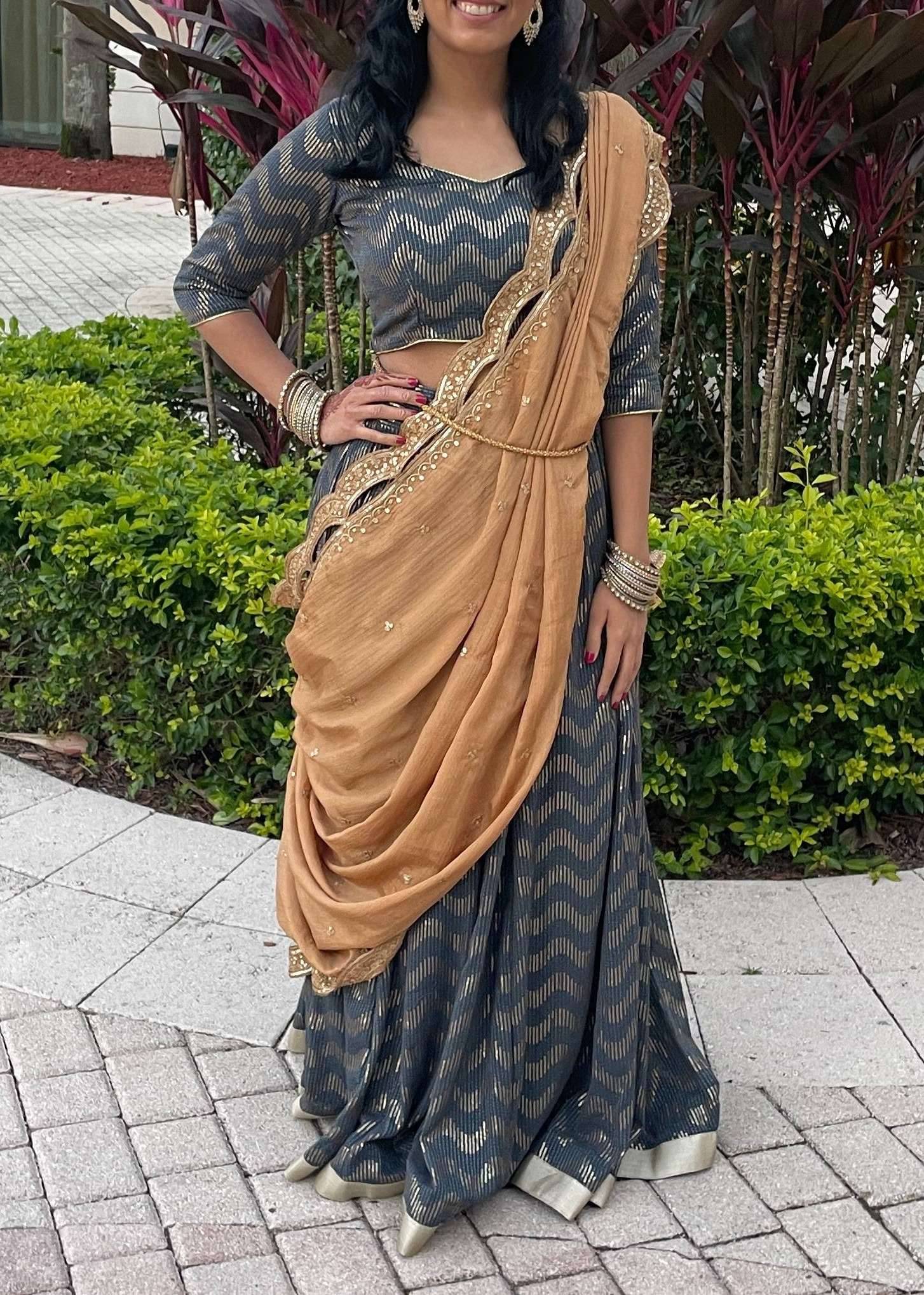 Grey and Gold Sequin Lehenga Image - 0