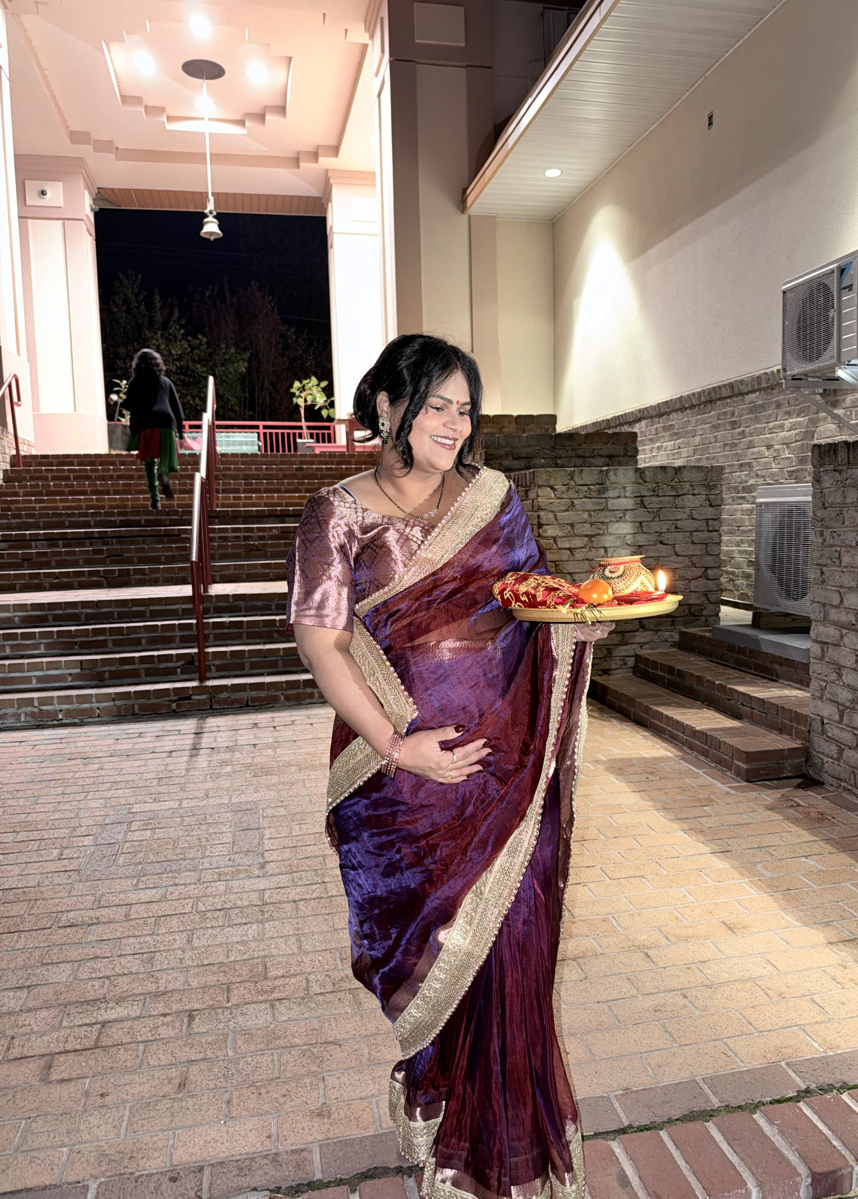 Purple and Gold Zari Sari Image - 1