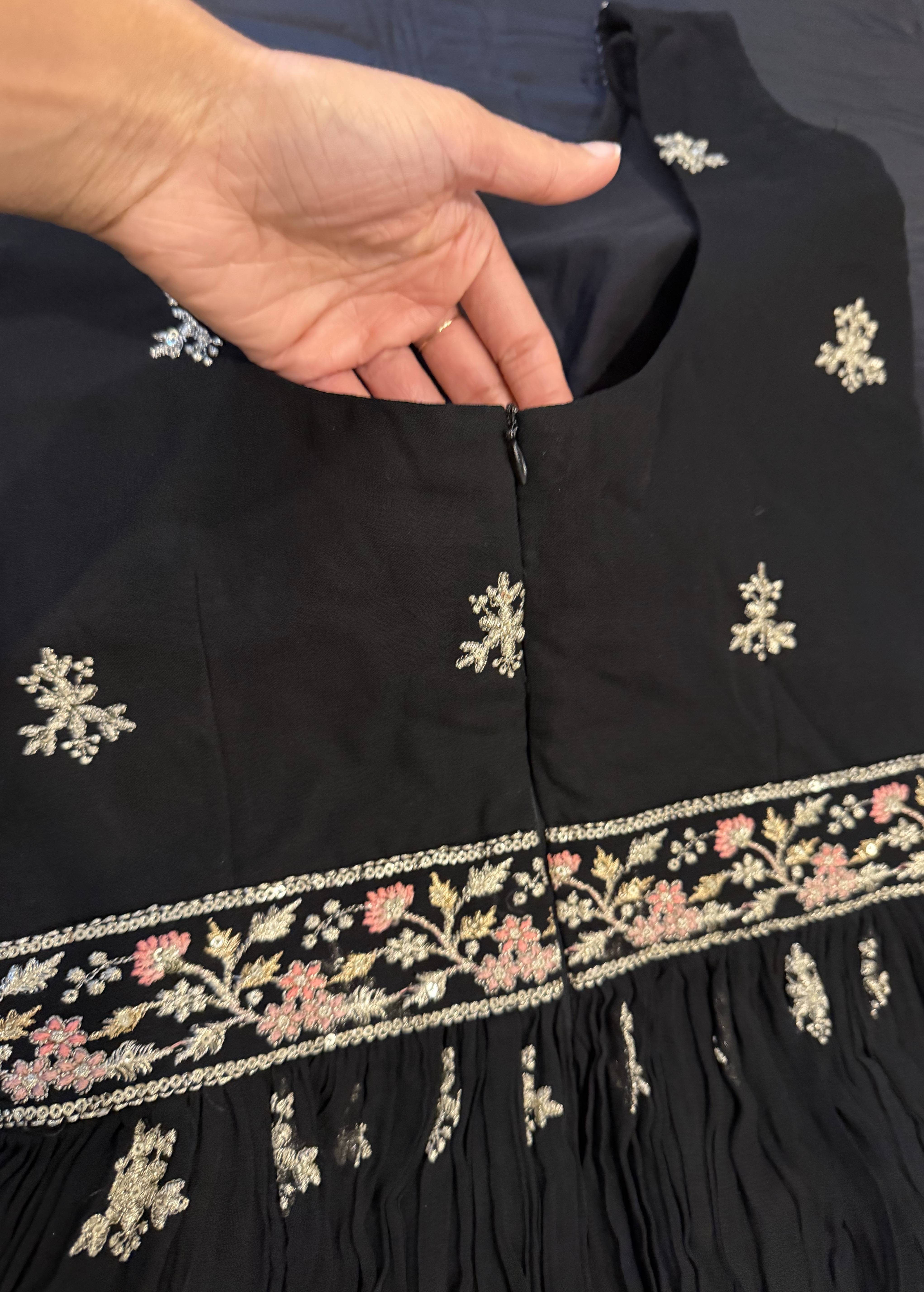 Black Floral Embroidered Jumpsuit Image - 5