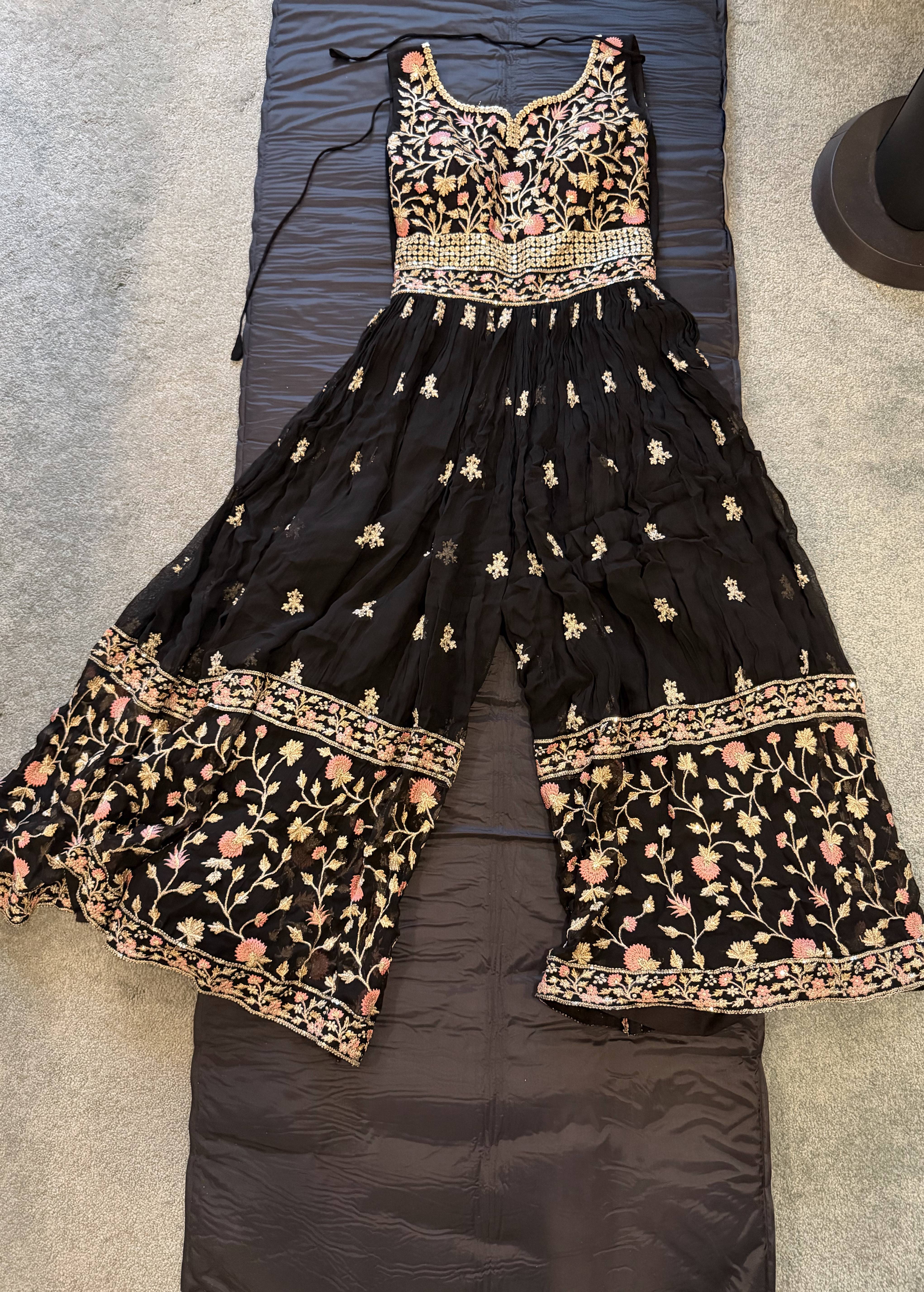 Black Floral Embroidered Jumpsuit Image - 1