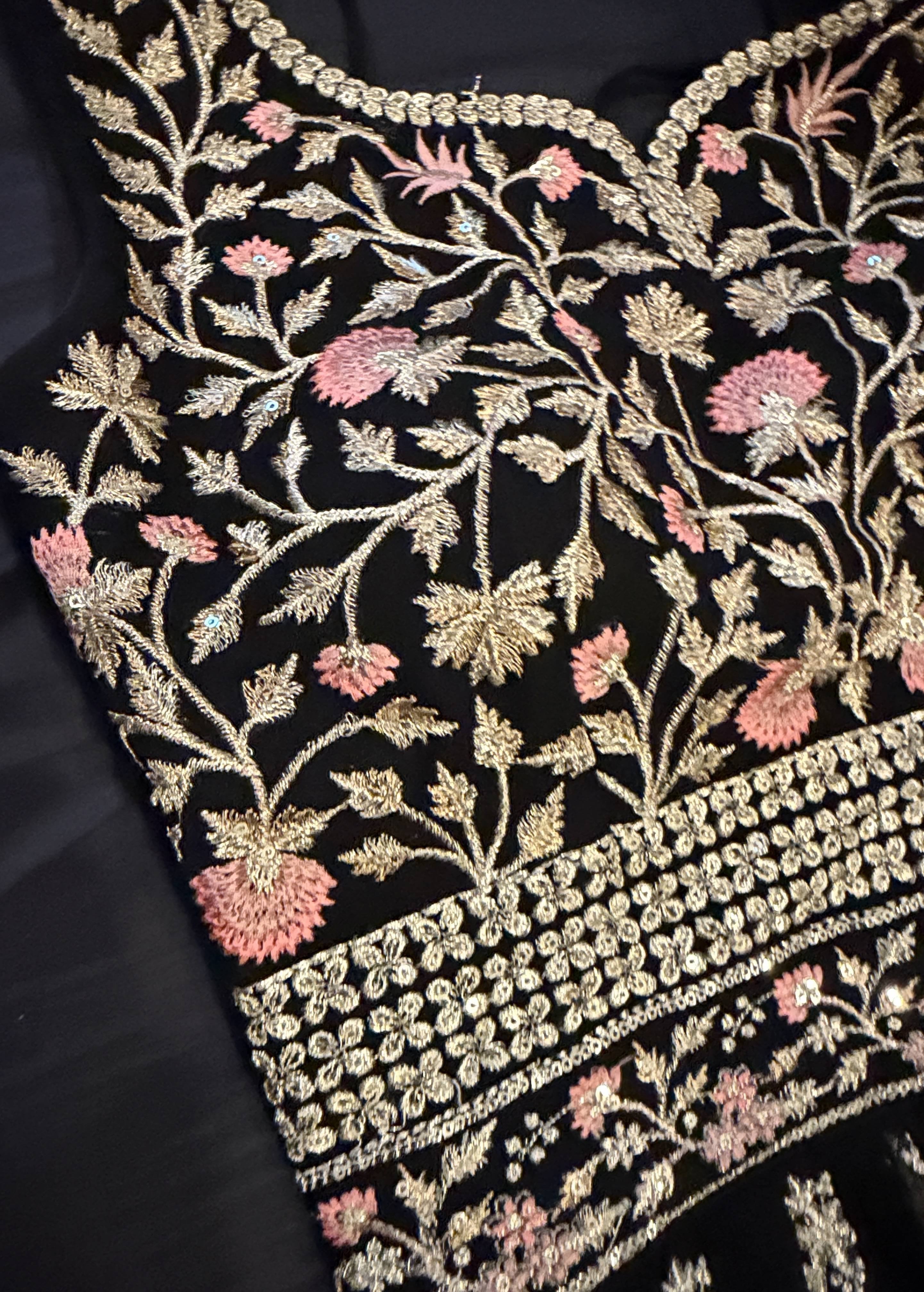 Black Floral Embroidered Jumpsuit Image - 7