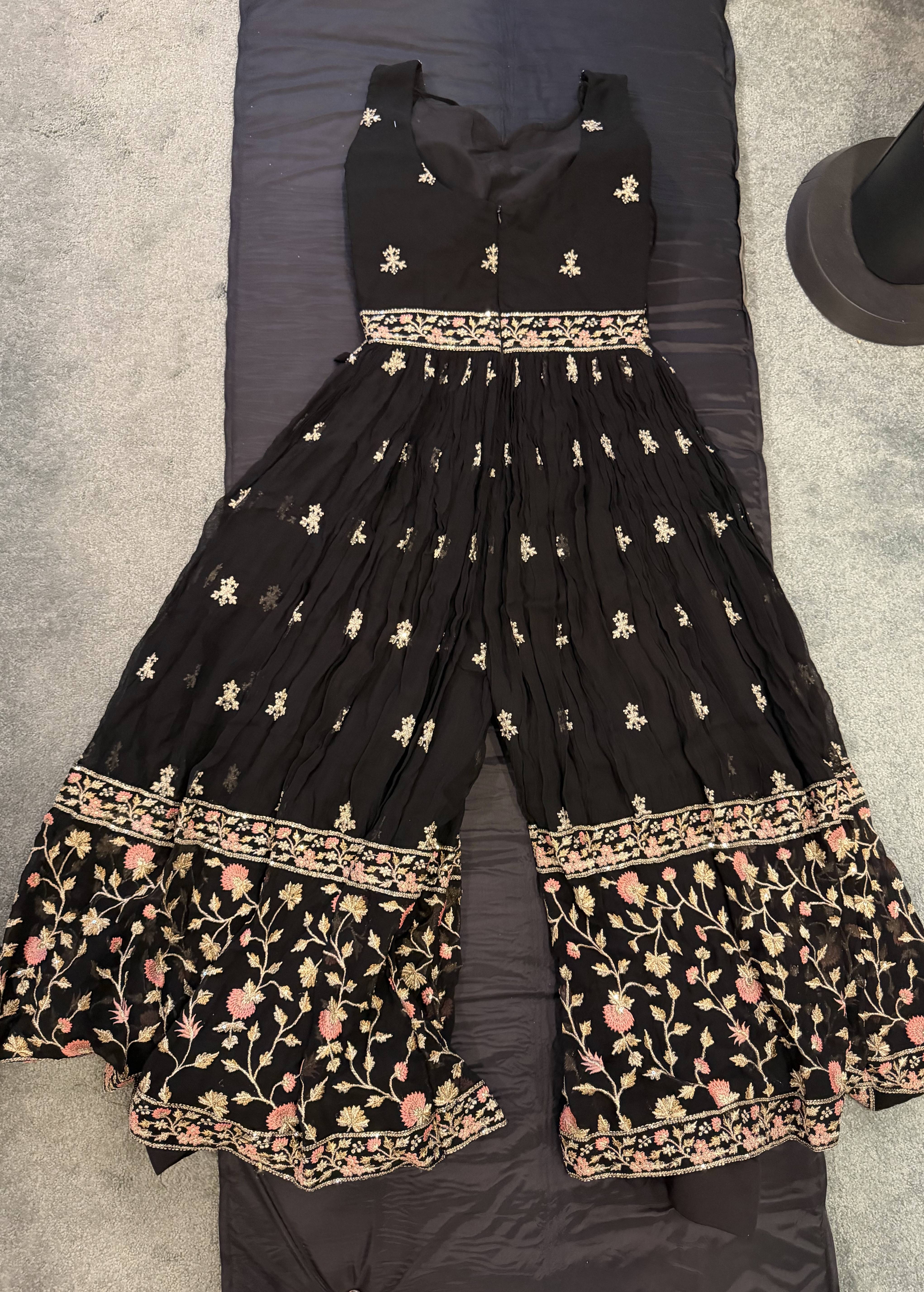 Black Floral Embroidered Jumpsuit Image - 4